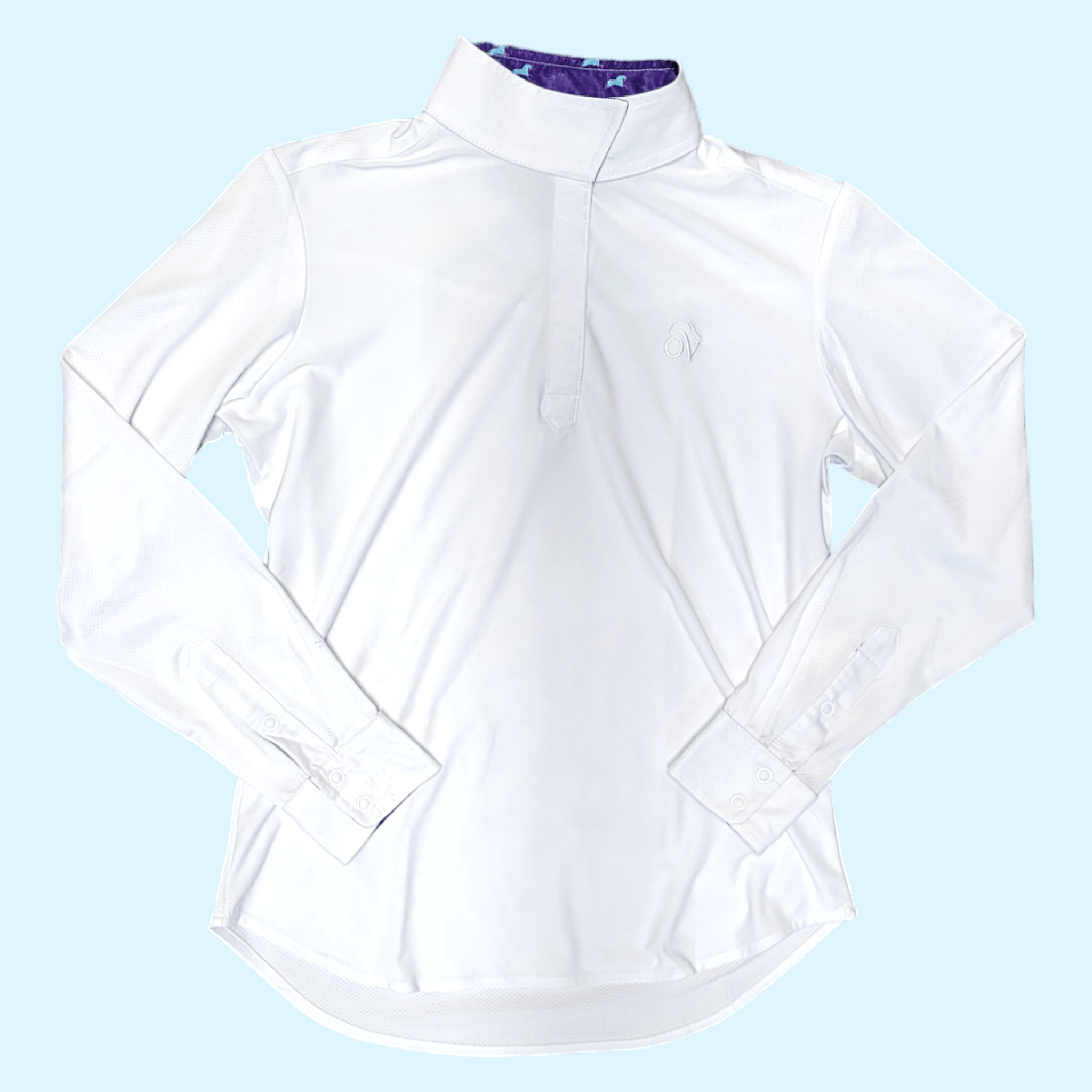 Ovation Girls' Ellie II DX Long Sleeve Show Shirt in White/Purple/Teal - 12