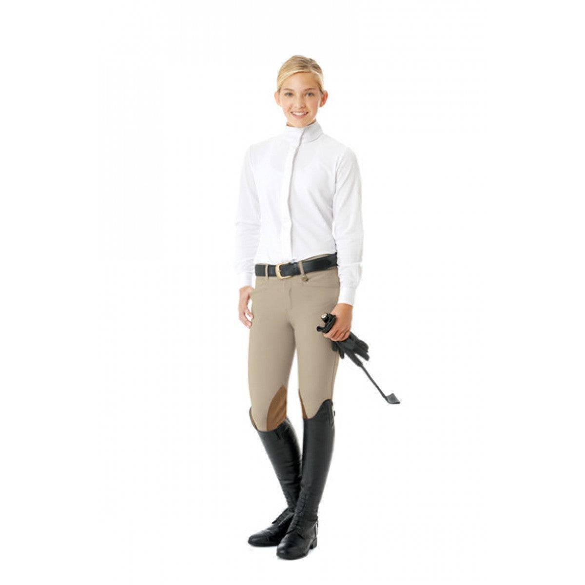 Ovation® Celebrity EuroWeave™ DX Euro Seat Front Zip Knee Patch Breeches - Child's - Equine Exchange Tack Shop