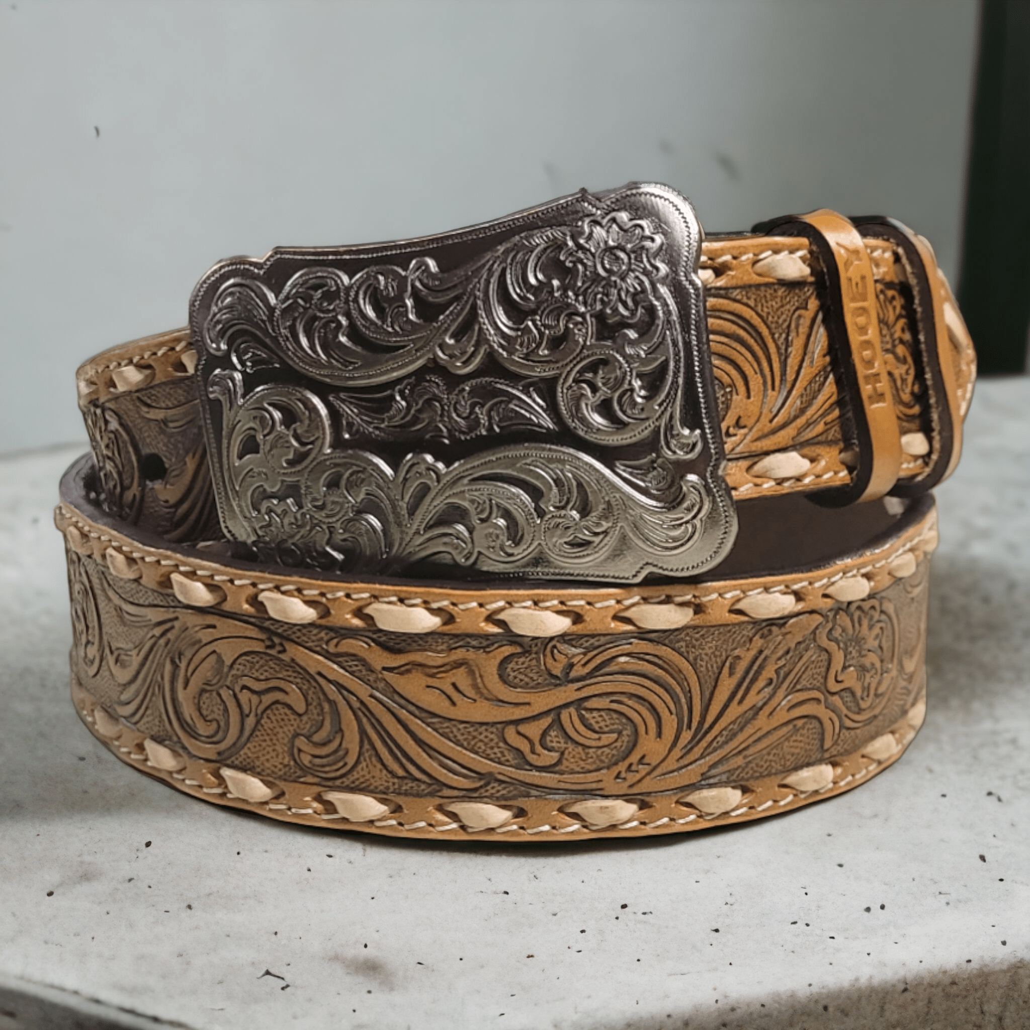 Hooey Floral Hand Tooled Leather Belt
