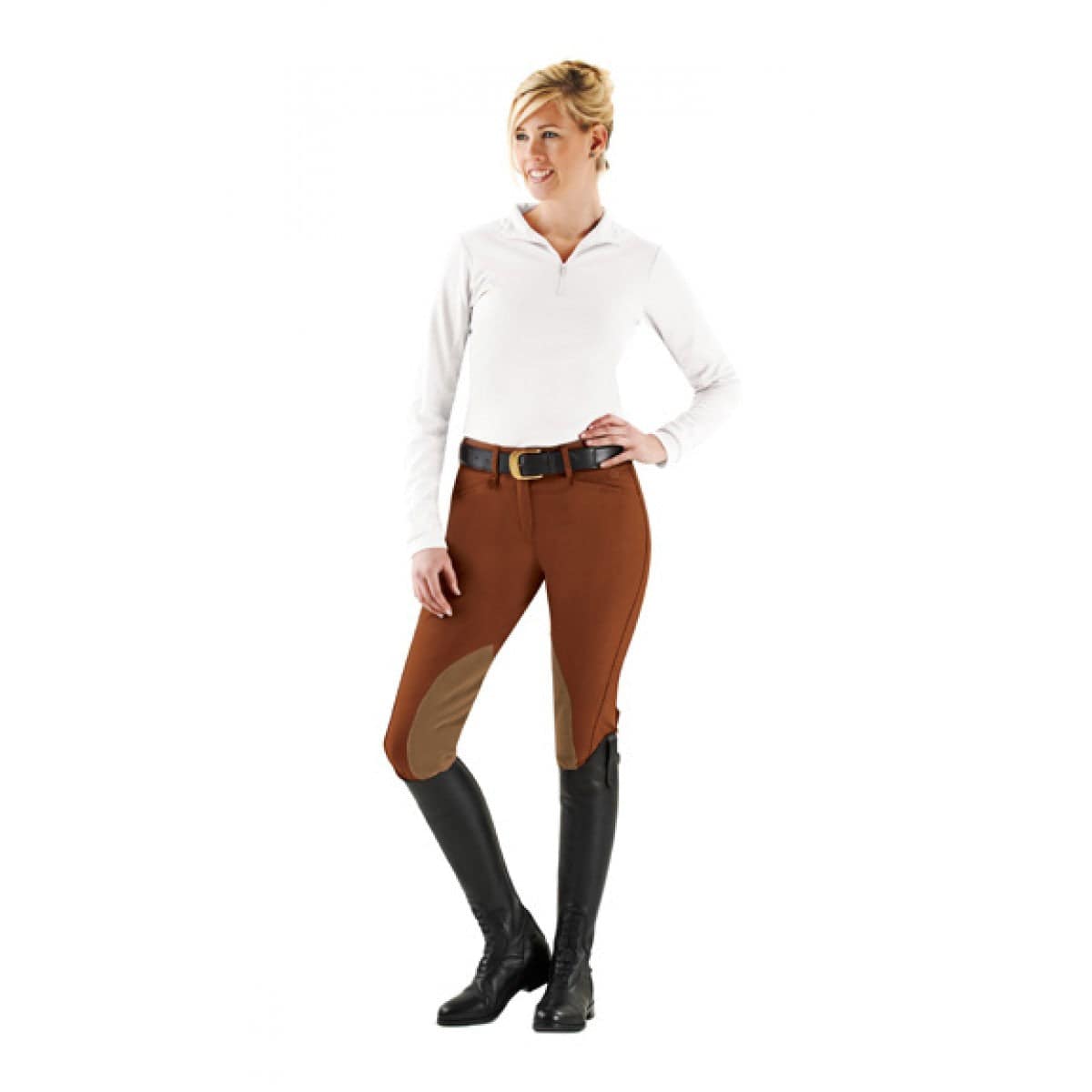 Ovation® EuroWeave DX™ Taylored™ Front Zip Knee Patch Euro Seat Breeches- Ladies' - Equine Exchange Tack Shop