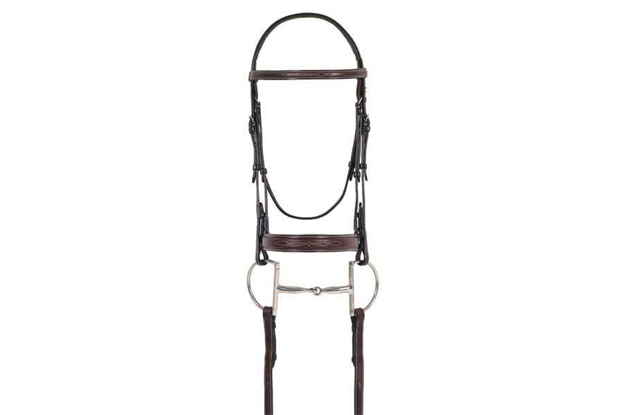 Ovation Elite Fancy Raised Comfort Crown Wide Nose Padded Bridle w/Fancy Raised Laced Reins - Equine Exchange Tack Shop