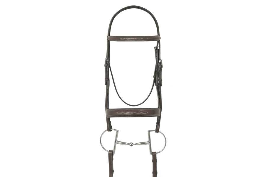 Ovation Elite Collection- Fancy Raised Traditional Crown Flat Wide Nose Padded Bridle with Fancy Raised Lace Reins - Equine Exchange Tack Shop