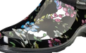 A single Sloggers slip-on gardening shoe with a black base and a colorful floral print featuring pink, blue, and white flowers with green leaves, shown on a plain white background.