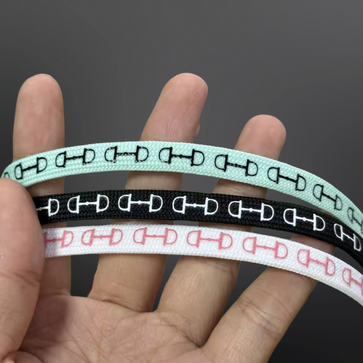 Western Equestrian Snaffle Bit Print Shoelaces 45”: White w/ Pink Print - Equine Exchange Tack Shop