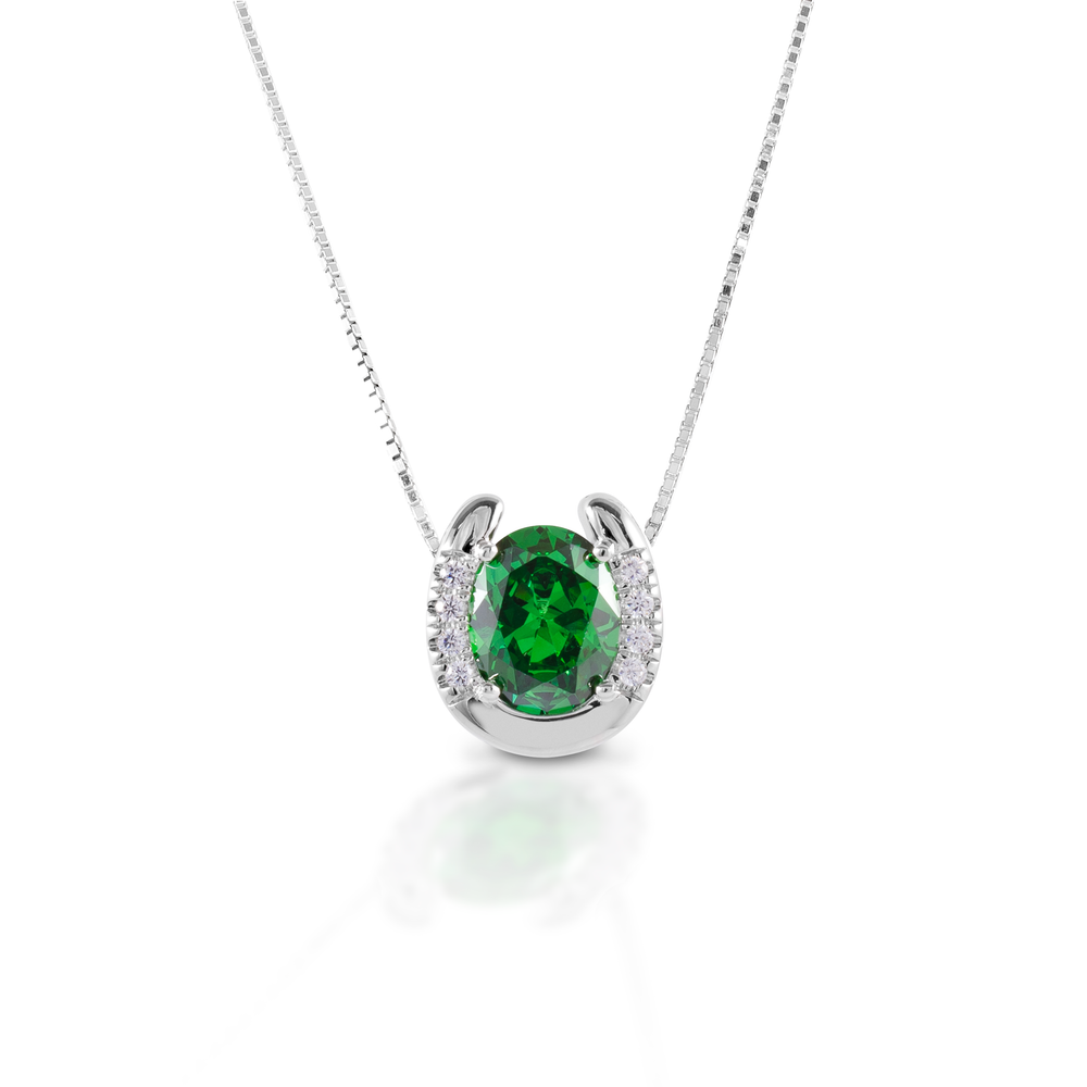 Kelly Herd Green Stone Horseshoe Necklace - Sterling Silver - Equine Exchange Tack Shop