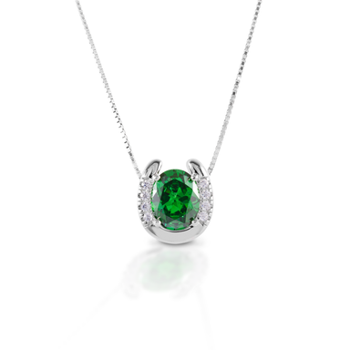 Kelly Herd Green Stone Horseshoe Necklace - Sterling Silver - Equine Exchange Tack Shop