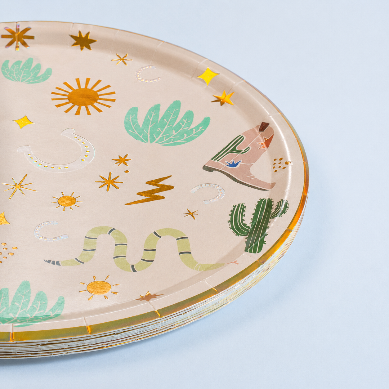 Western Cowboy Paper Plates – Boots, Cactus & Snake Catcher Design (x 12)
