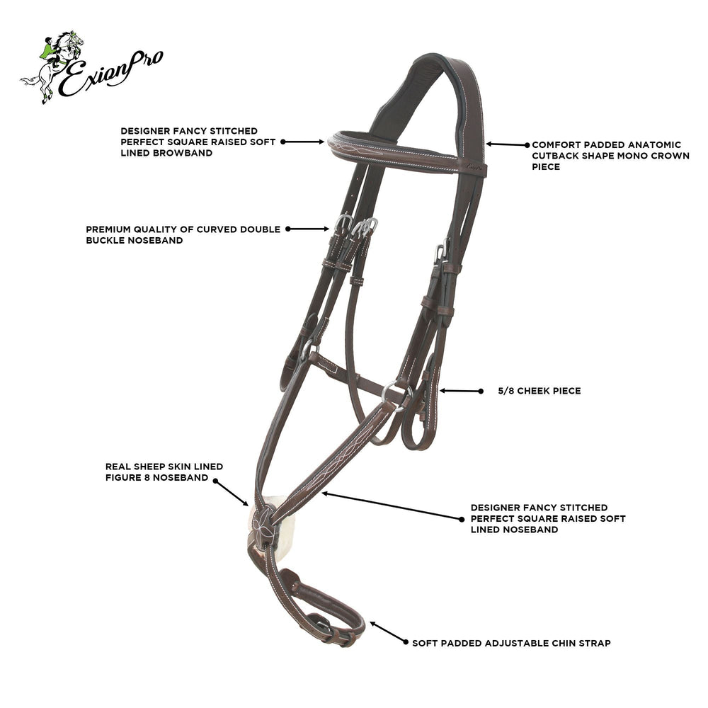 ExionPro Fancy Stitched Figure 8 Bridle w/Rubber Reins - Equine Exchange Tack Shop