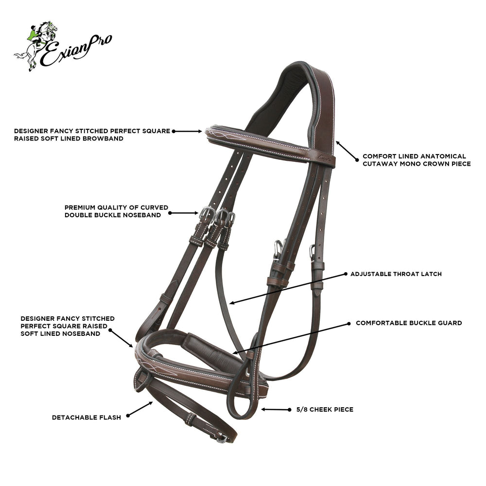 ExionPro Designer Stitched Mono Crown Piece Snaffle Bridle With Rubber Reins - Equine Exchange Tack Shop