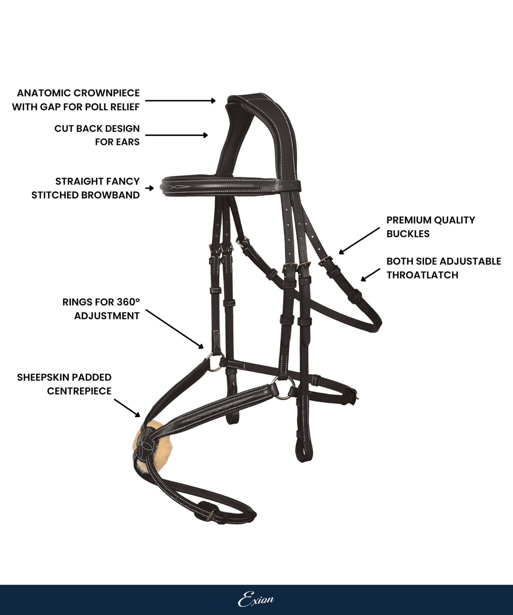 ExionPro Broad Crownpiece Designer Fully Adjustable Figure 8 Bridle with Reins - Equine Exchange Tack Shop