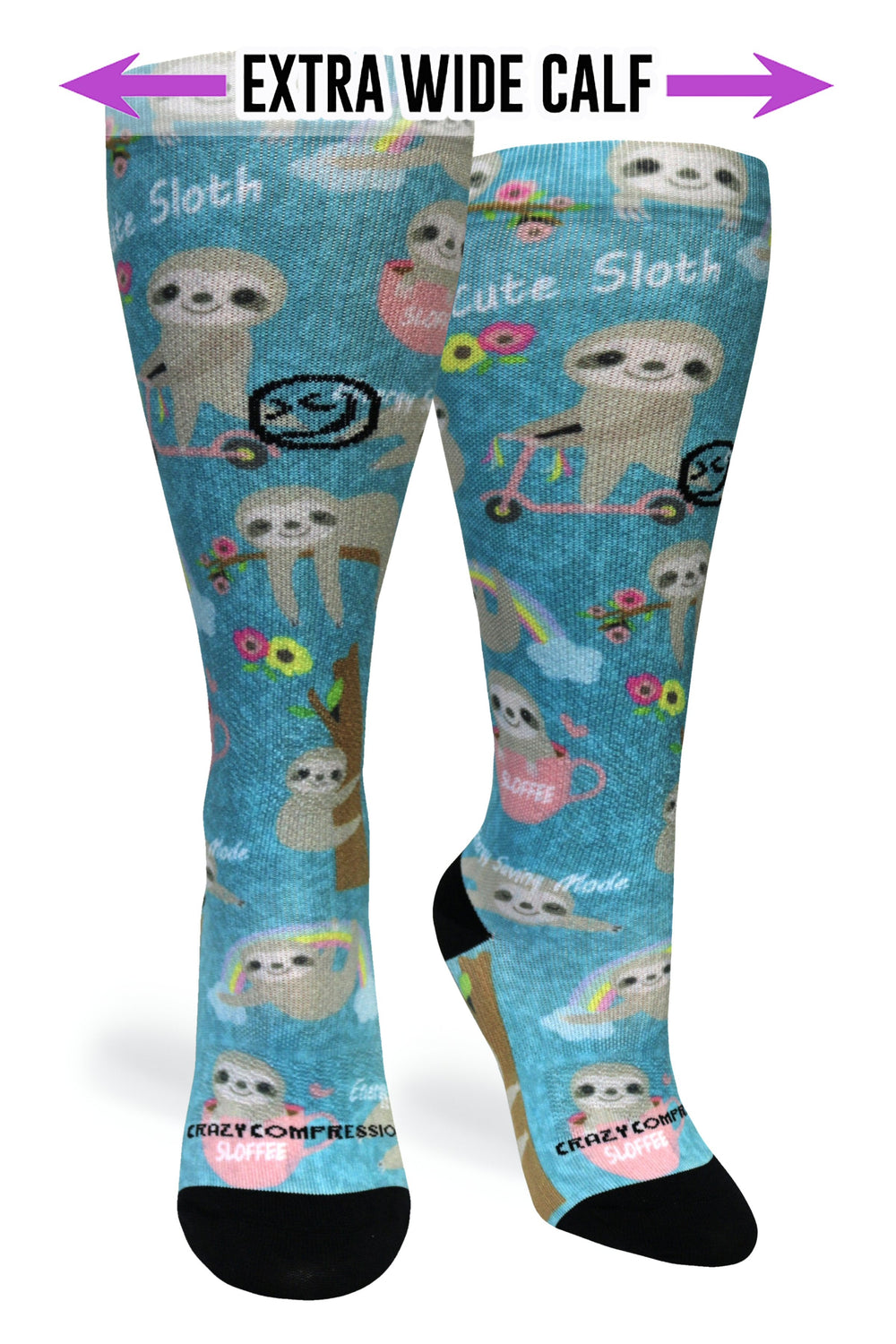 Aqua Cute Sloths Compression Socks - Equine Exchange Tack Shop