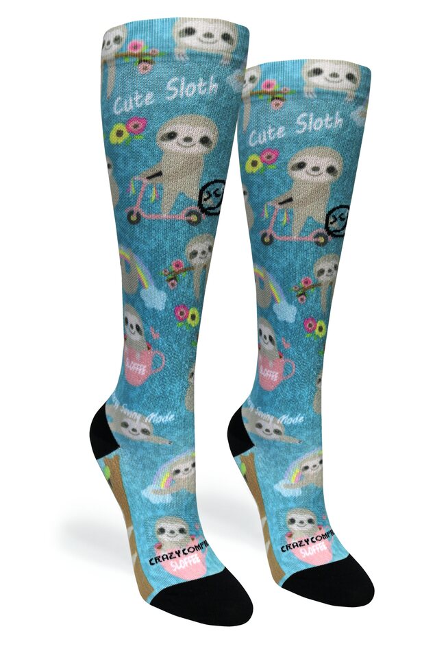 Aqua Cute Sloths Compression Socks - Equine Exchange Tack Shop
