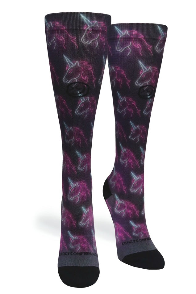 Black Neon Unicorns Compression Socks - Equine Exchange Tack Shop