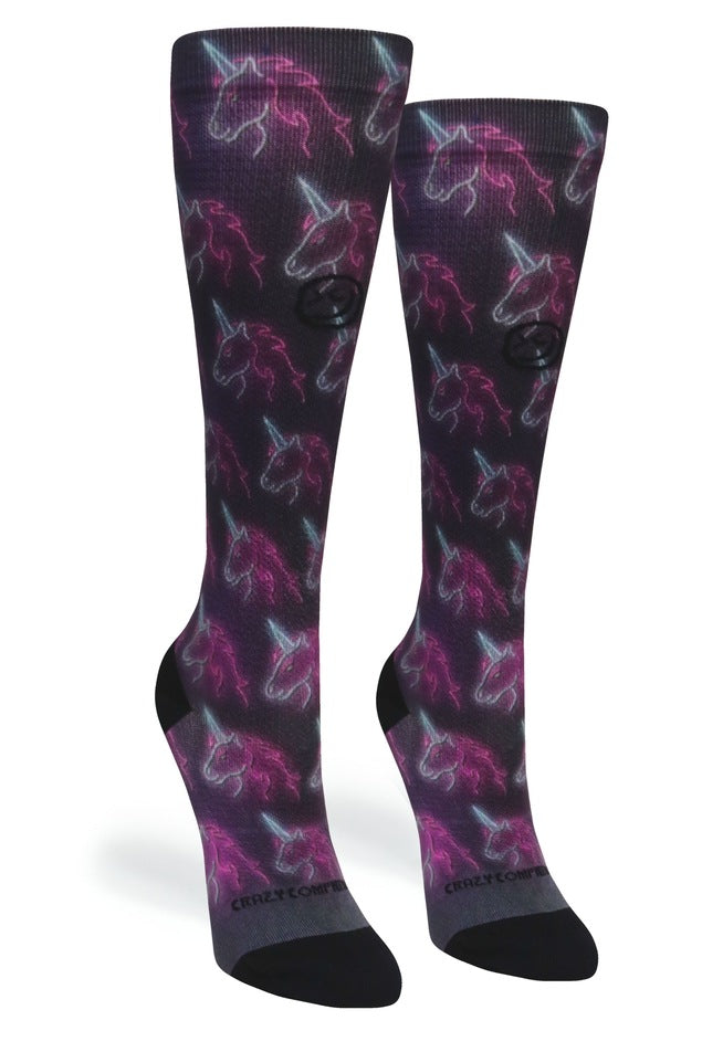 Black Neon Unicorns Compression Socks - Equine Exchange Tack Shop