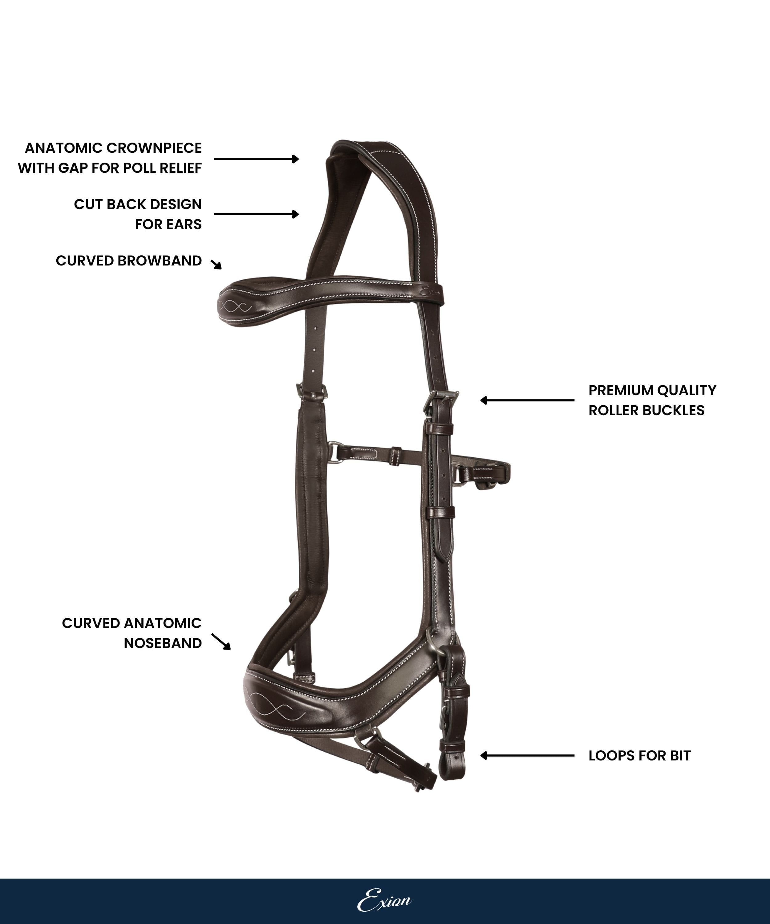 ExionPro Anti-Pressure Anatomic Padded Fancy Wave Stitched Bridle  