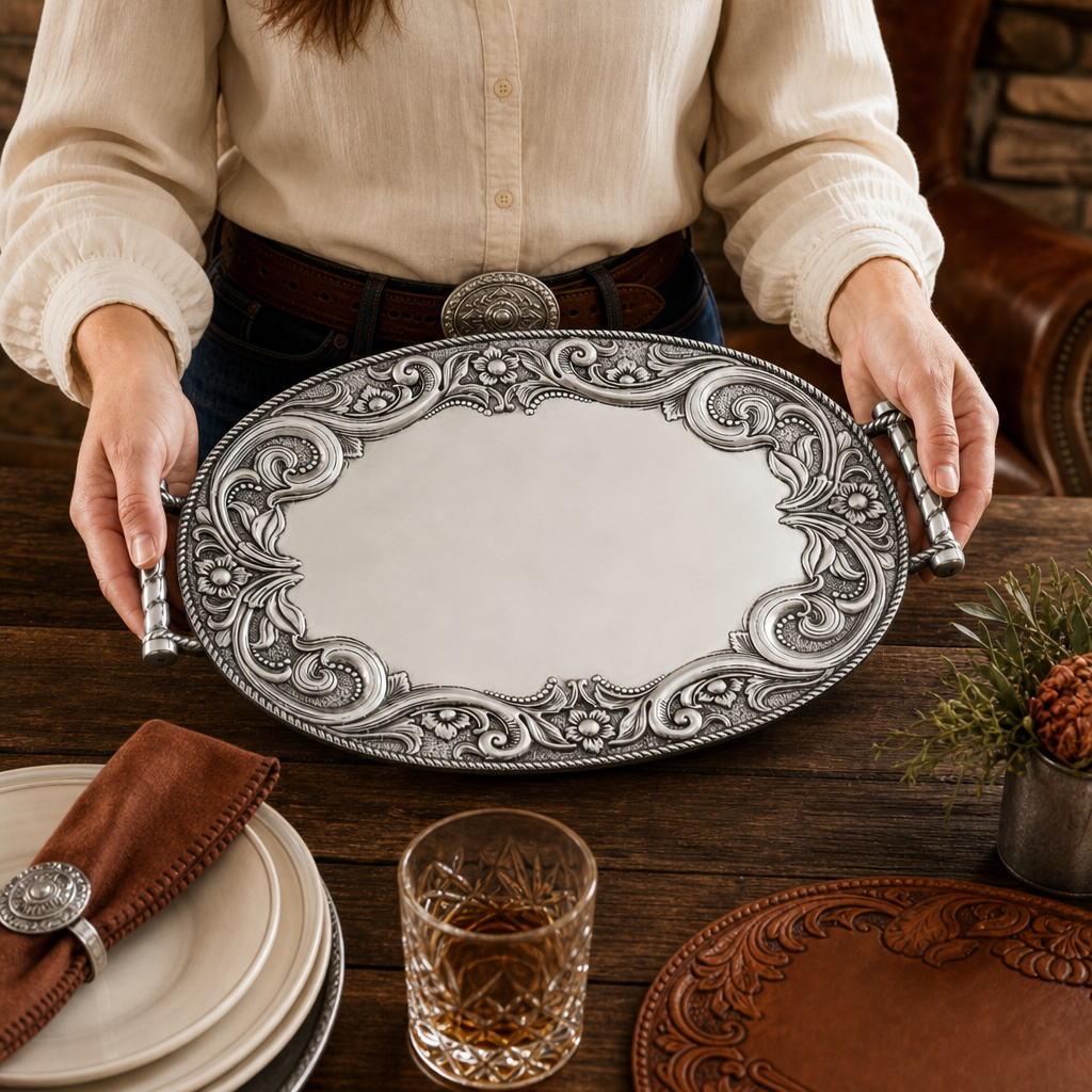 Western Leather Serving Tray  