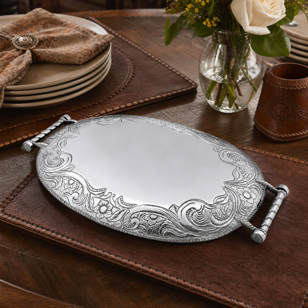 Western Leather Serving Tray  
