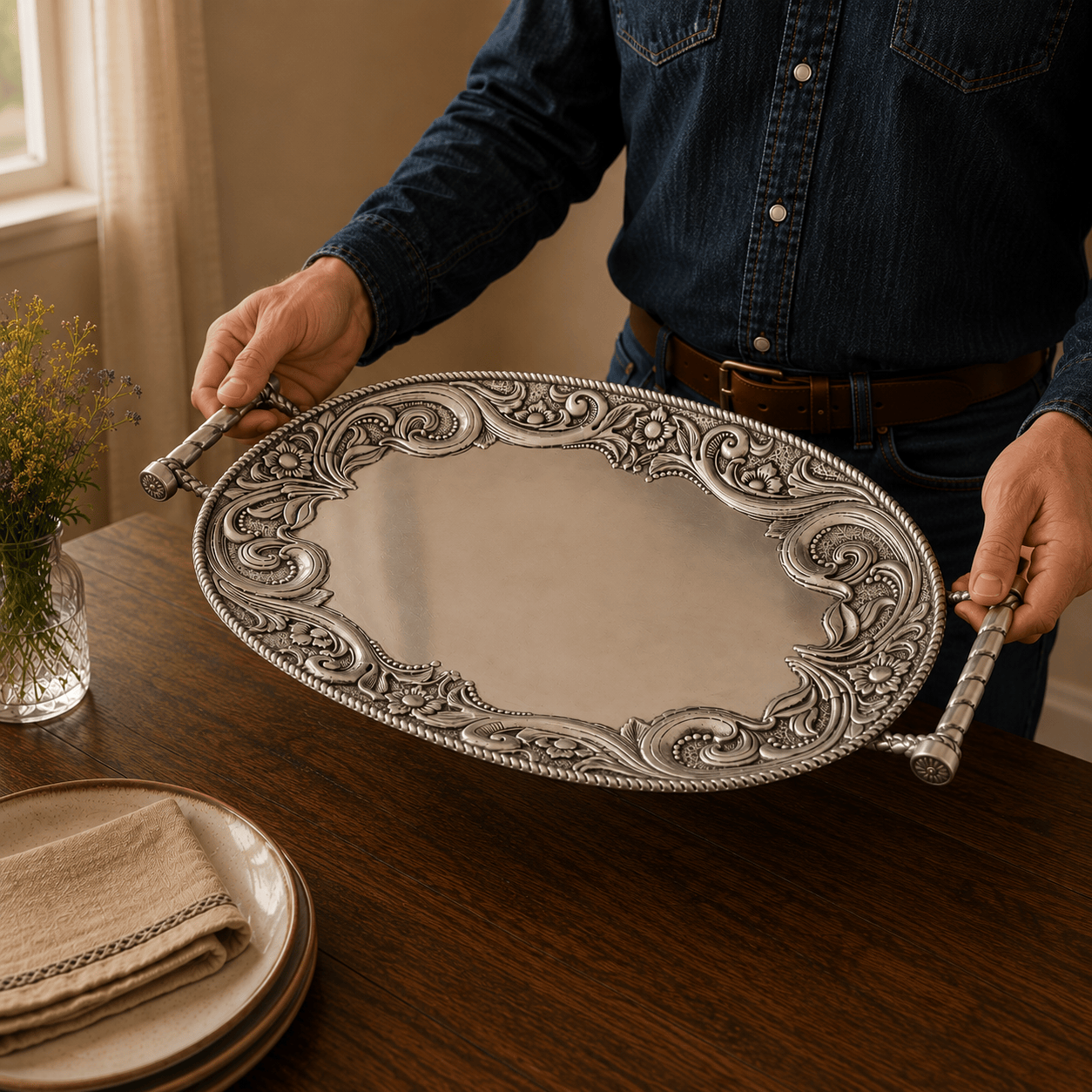 Western Leather Serving Tray  