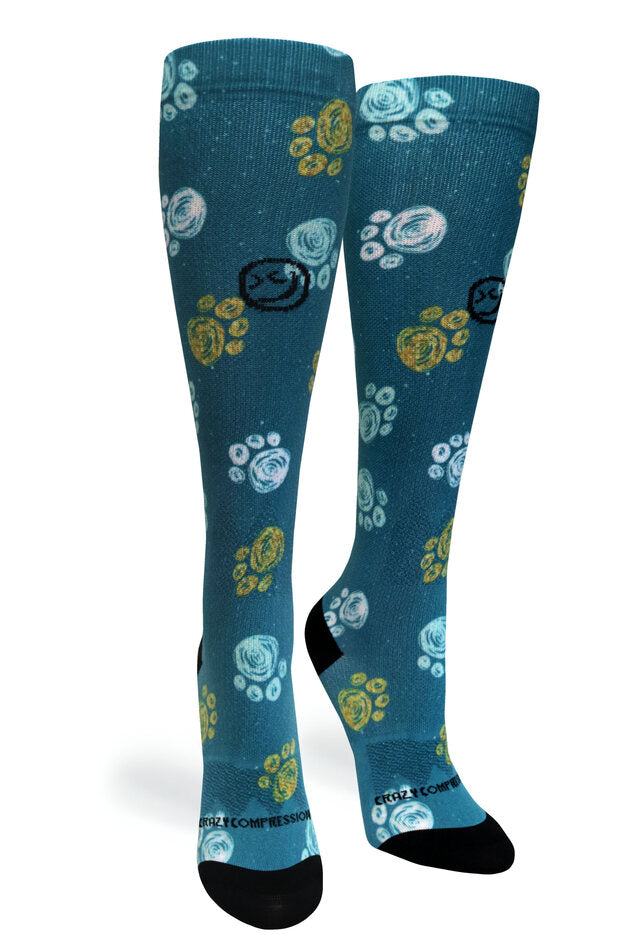Best Frens Paw Prints Dk Teal Compression Socks - Equine Exchange Tack Shop