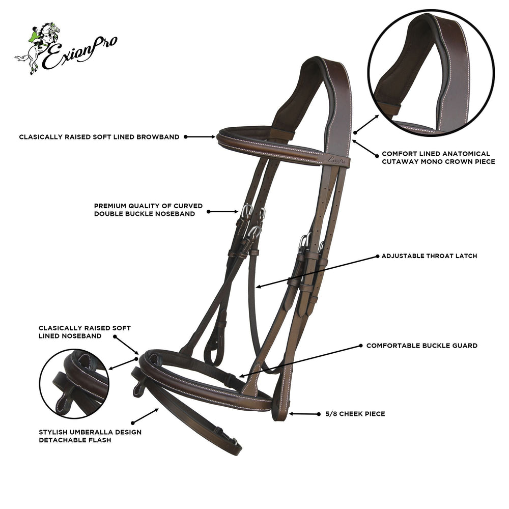 ExionPro Raised Bridle Detachable Flash w/Reins - Equine Exchange Tack Shop