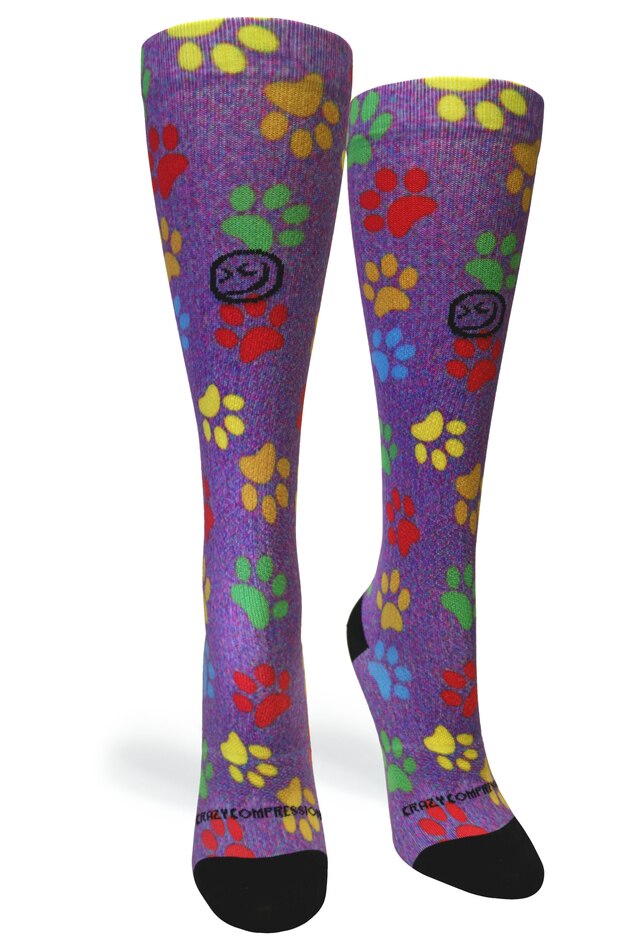 Paw Prints Station Purple Compression Socks - Equine Exchange Tack Shop