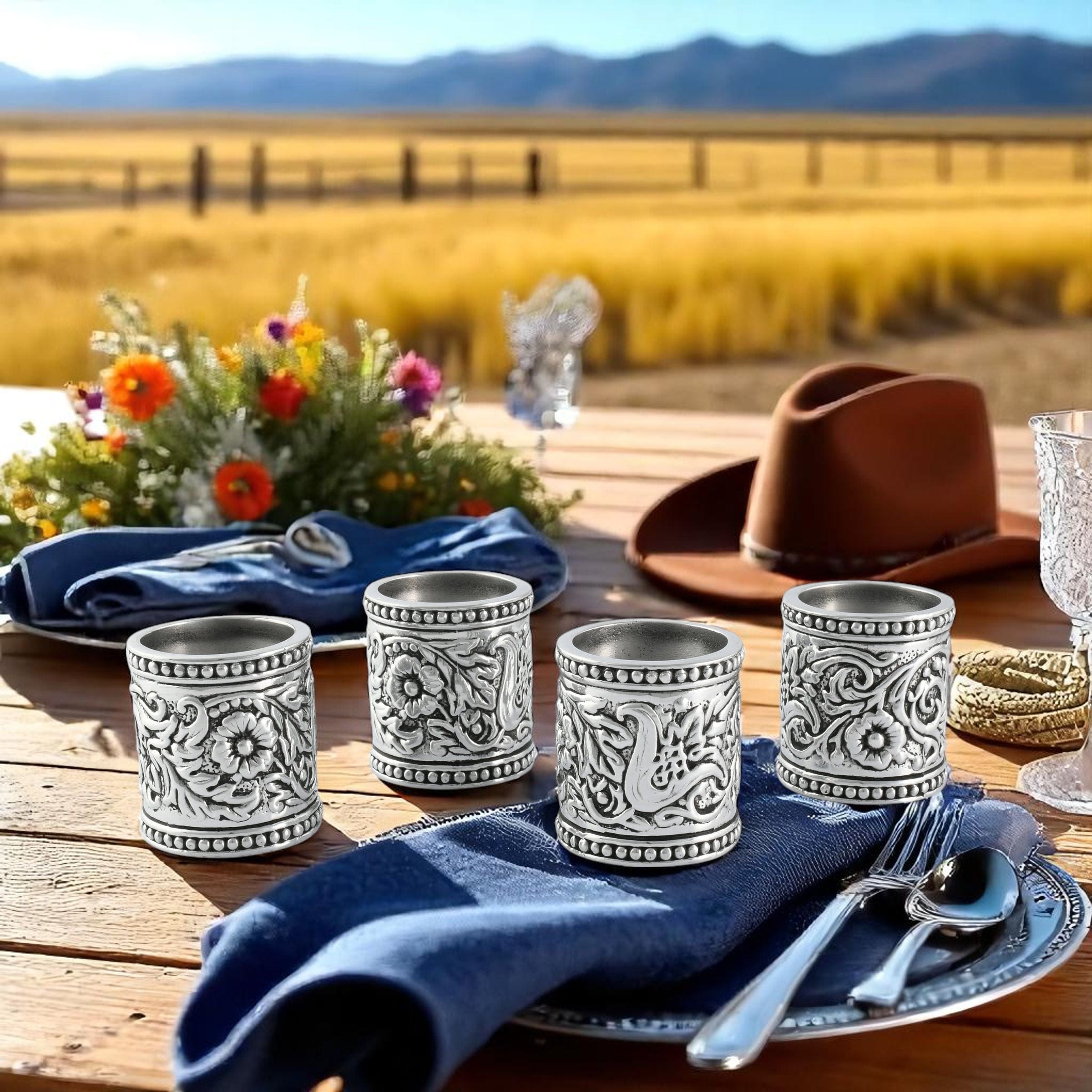 Concho Pattern Napkin Rings Set of 4  