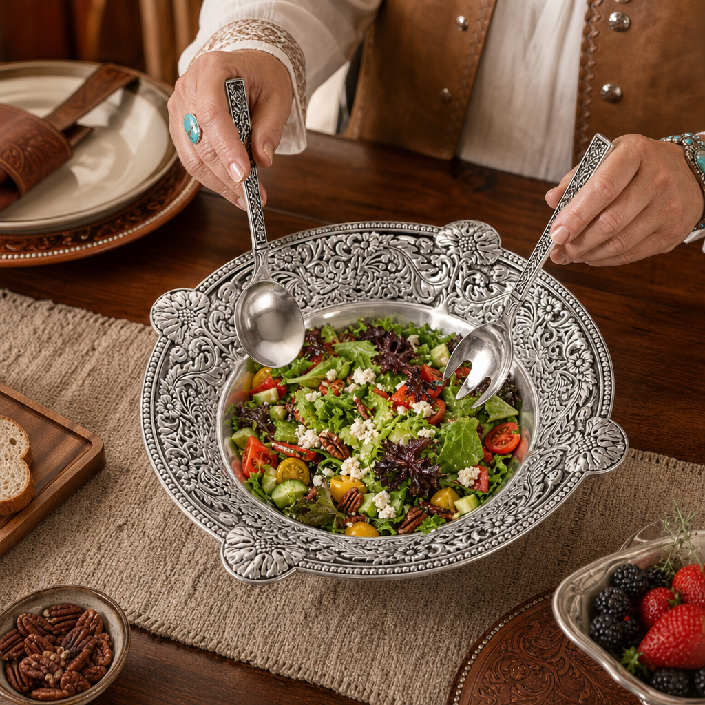 Concho Pattern Salad Bowl with Serving Set  