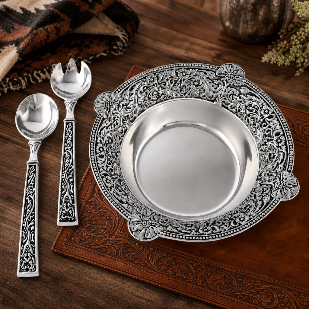 Concho Pattern Salad Bowl with Serving Set  