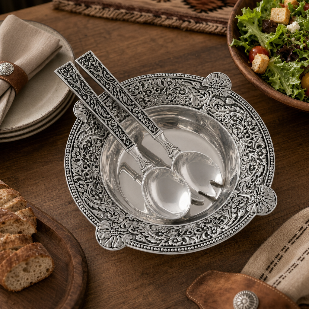 Concho Pattern Salad Bowl with Serving Set  