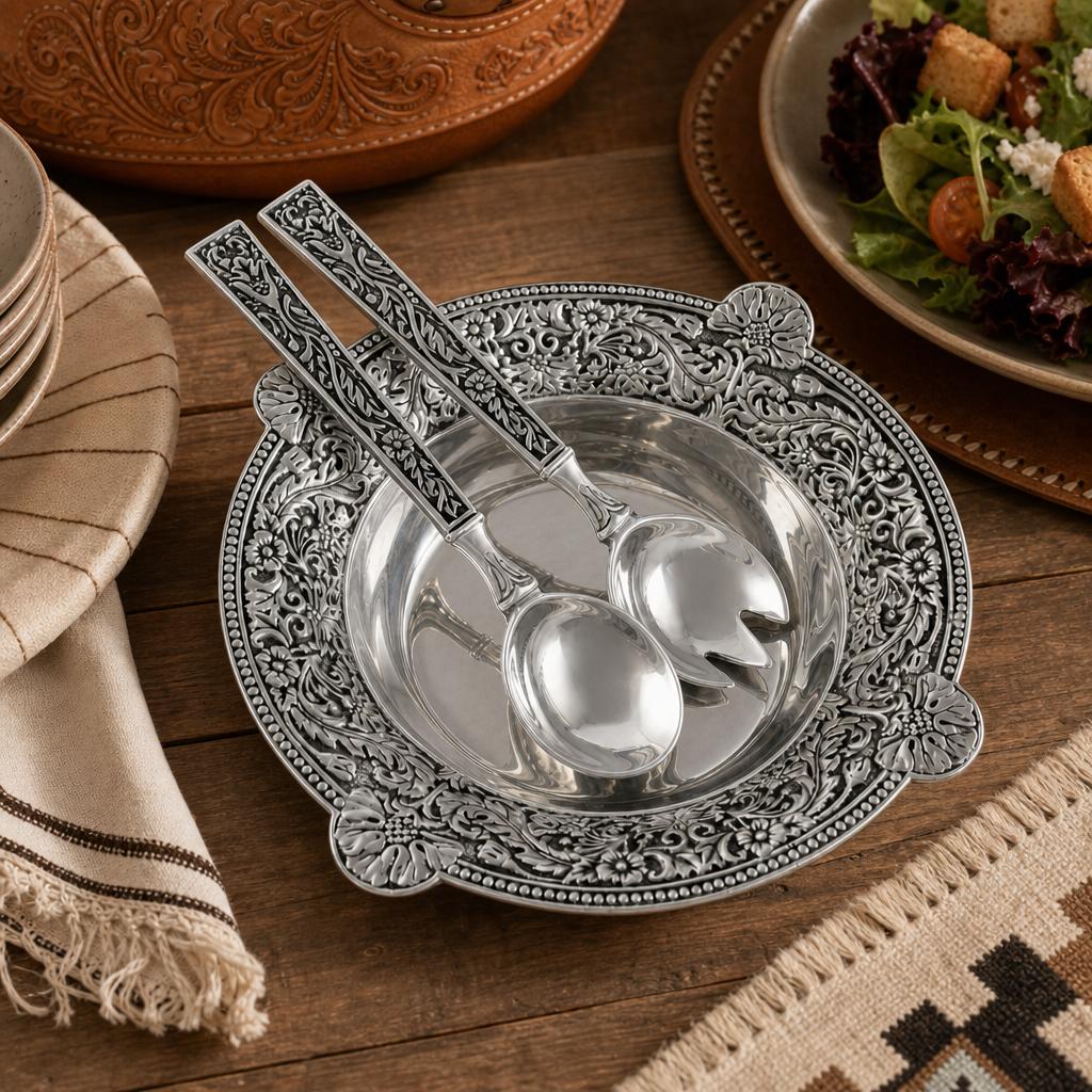 Concho Pattern Salad Bowl with Serving Set  