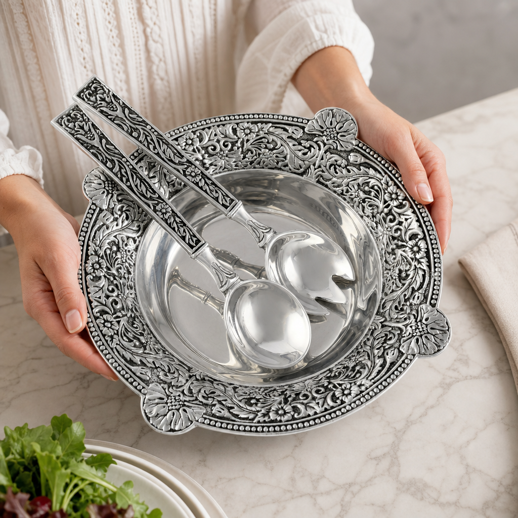 Concho Pattern Salad Bowl with Serving Set  