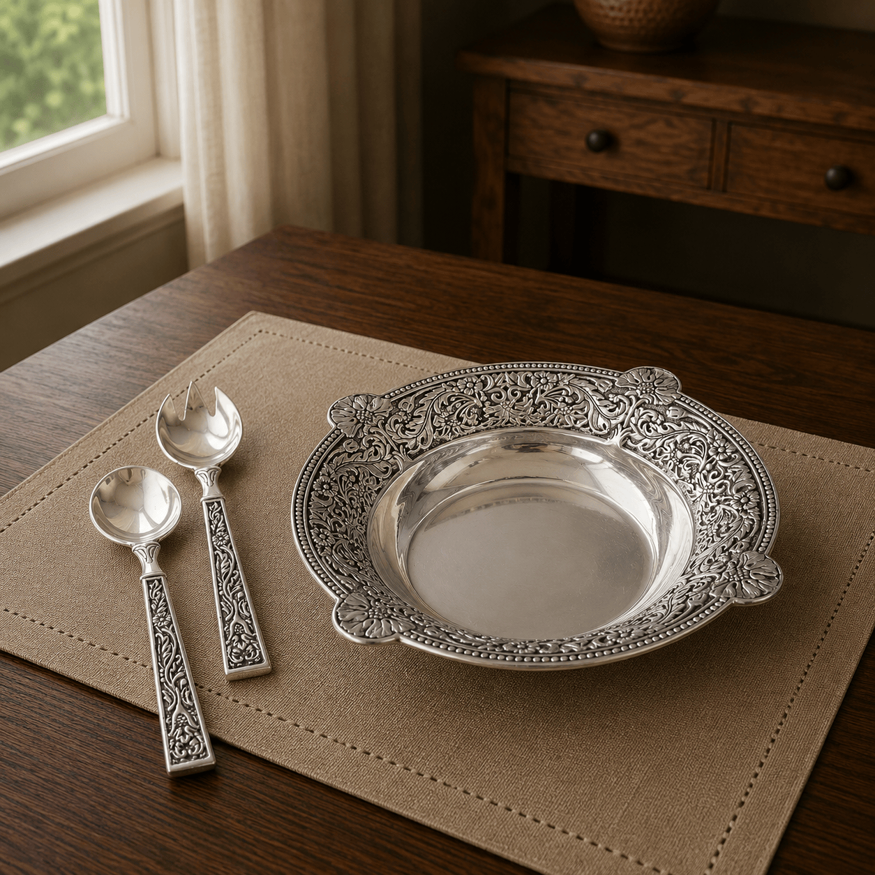 Concho Pattern Salad Bowl with Serving Set  