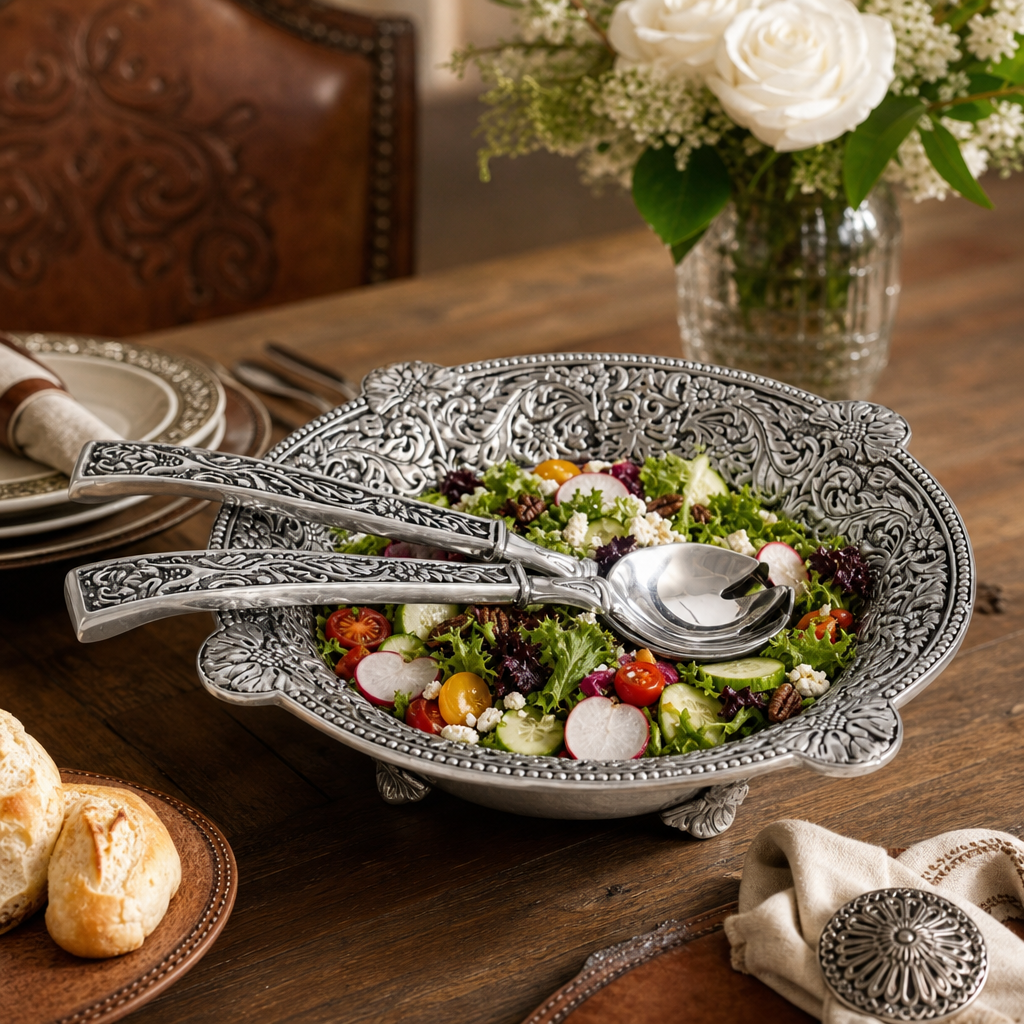 Concho Pattern Salad Bowl with Serving Set  