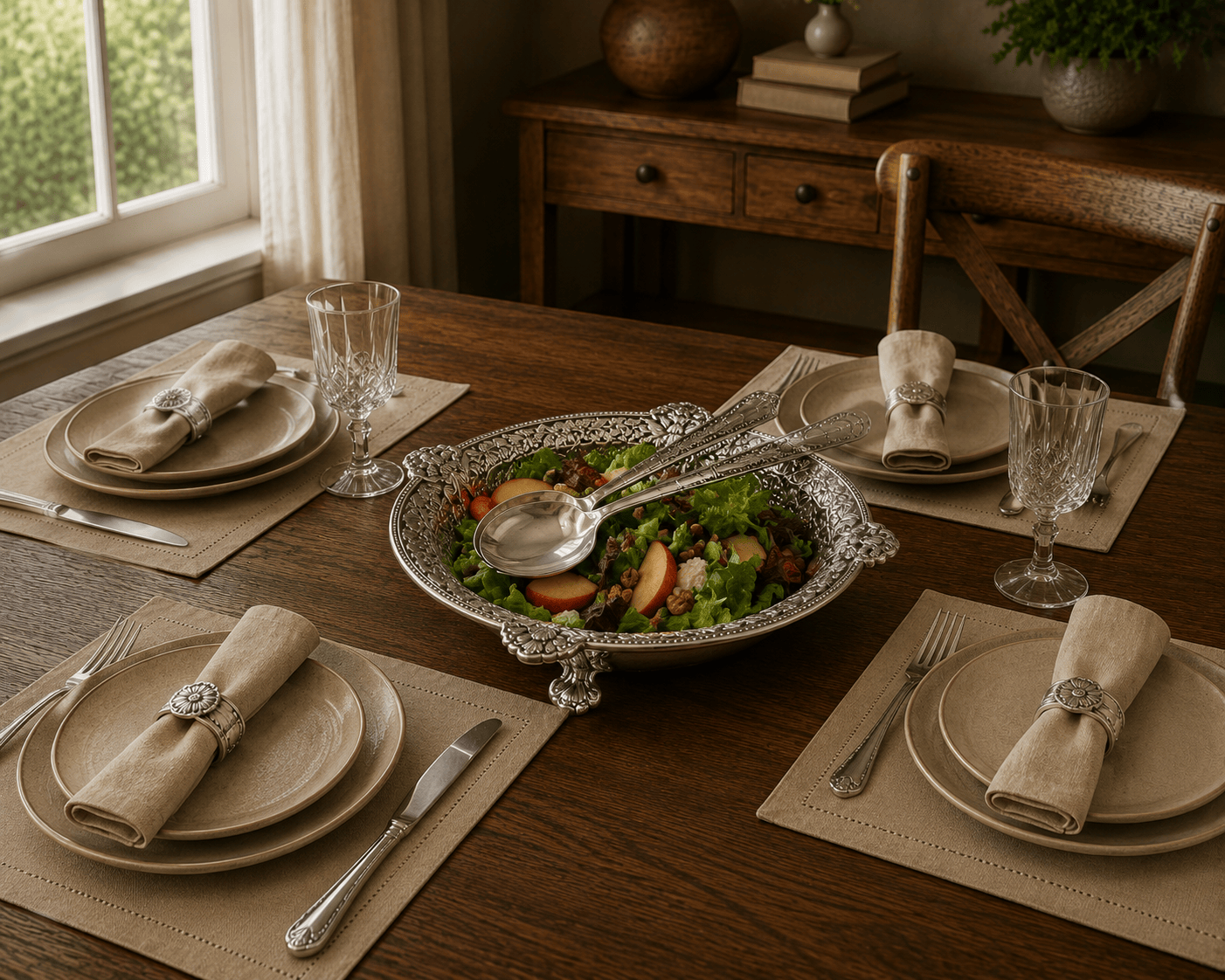 Concho Pattern Salad Bowl with Serving Set  