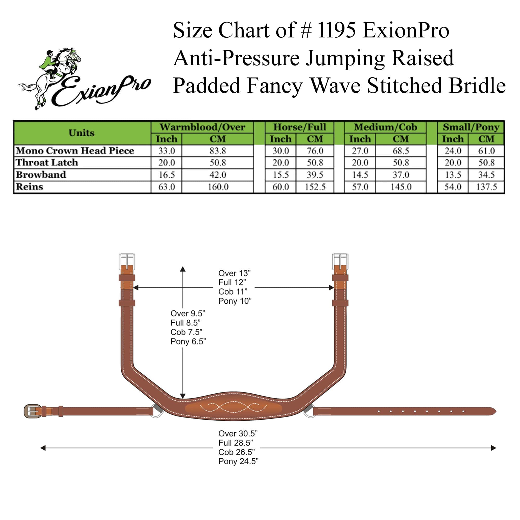 ExionPro Anti-Pressure Anatomic Padded Fancy Wave Stitched Bridle  