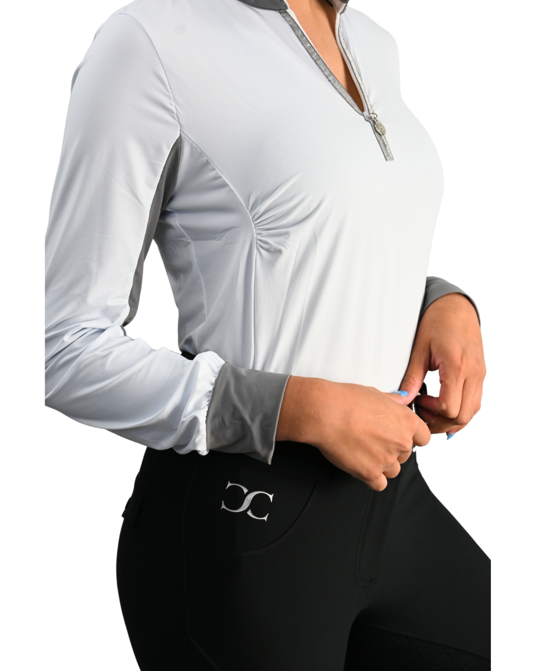 Cool and Comfortable White Sun Shirt with Glitter Bars - Equine Exchange Tack Shop