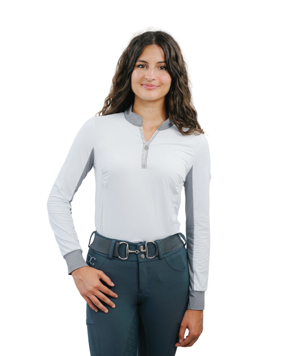 Cool and Comfortable White Sun Shirt with Glitter Bars - Equine Exchange Tack Shop