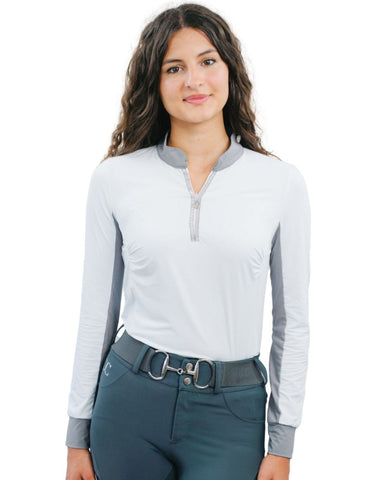 Cool and Comfortable White Sun Shirt with Glitter Bars - Equine Exchange Tack Shop