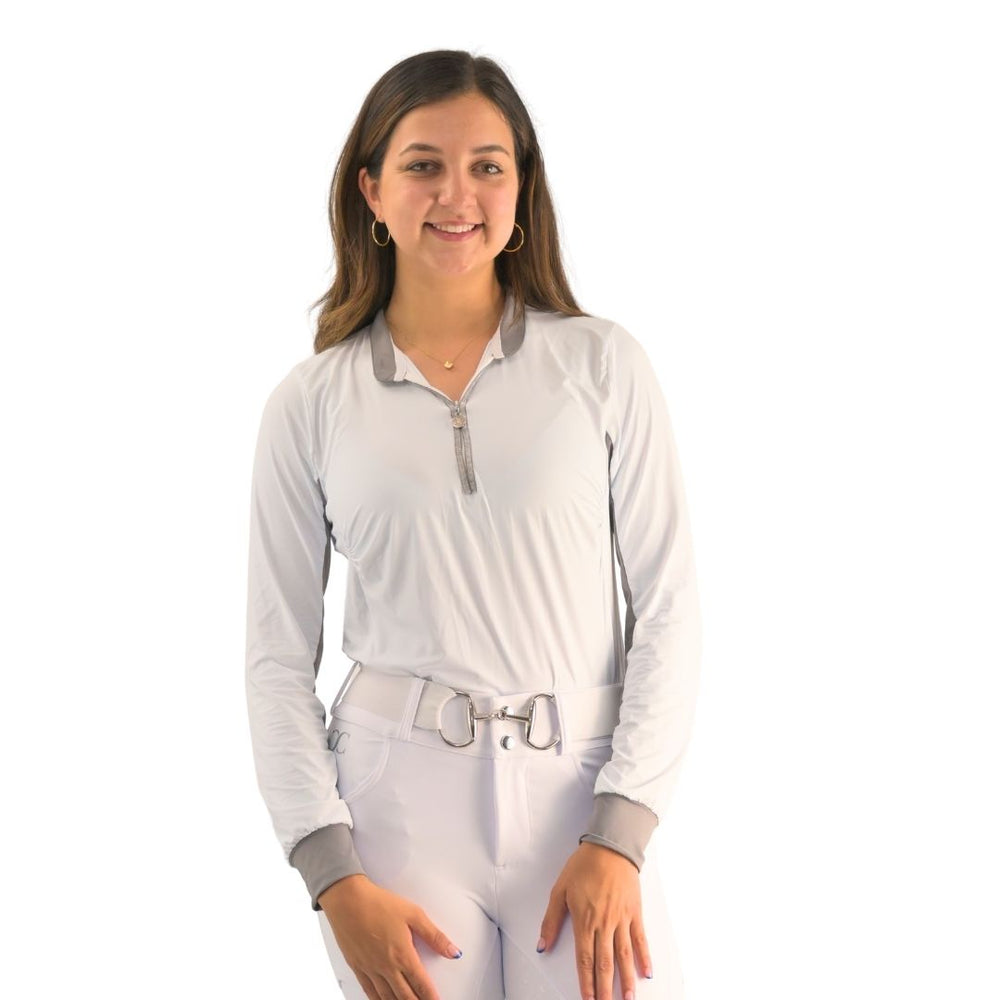 Cool and Comfortable White Sun Shirt with Glitter Bars - Equine Exchange Tack Shop