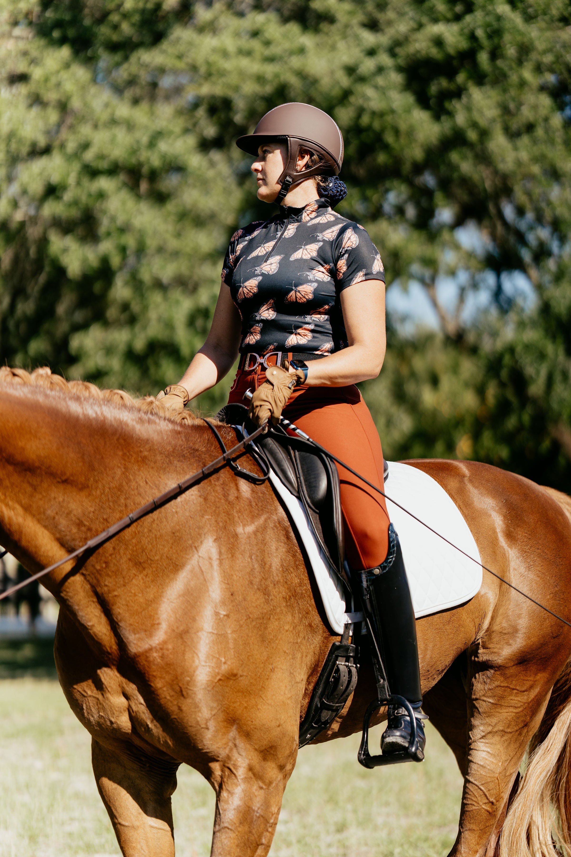 D. D. "Prints with Purpose" Short Sleeved Training Shirt - MONARCH BUTTERFLY CONSERVATION - Equine Exchange Tack Shop