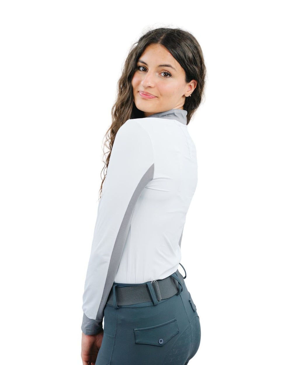Cool and Comfortable White Sun Shirt with Glitter Bars - Equine Exchange Tack Shop