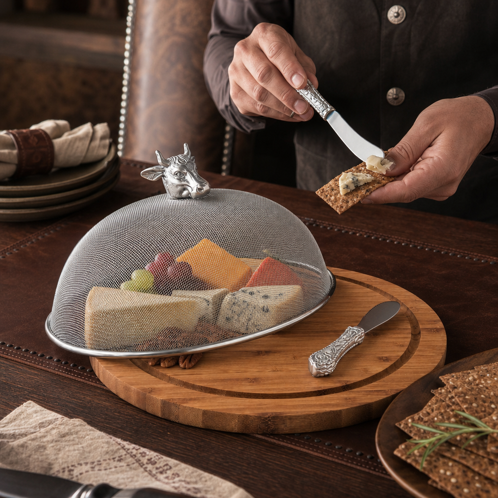 Cow Head 3 Piece Picnic Cheese Board / Spreader  