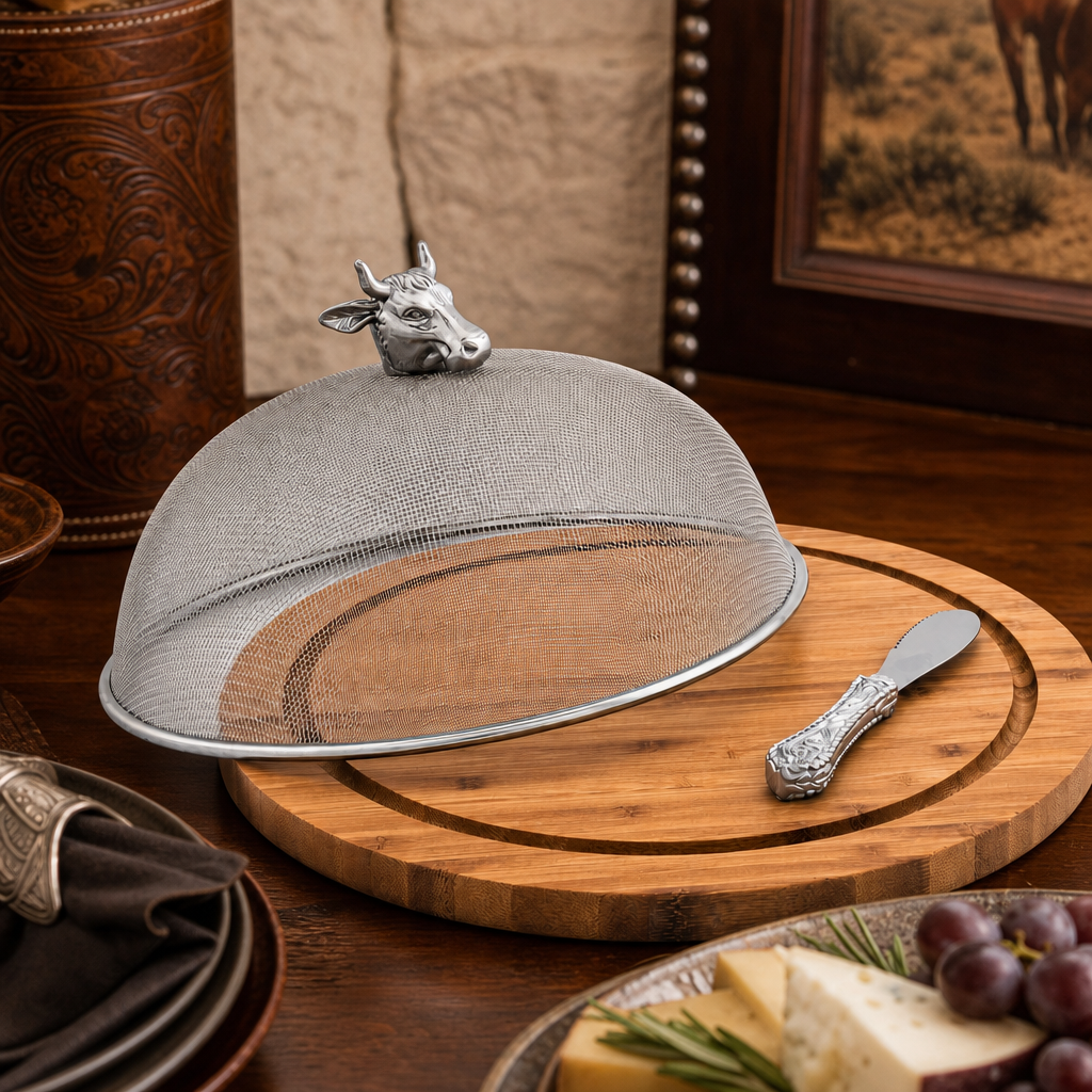 Cow Head 3 Piece Picnic Cheese Board / Spreader  