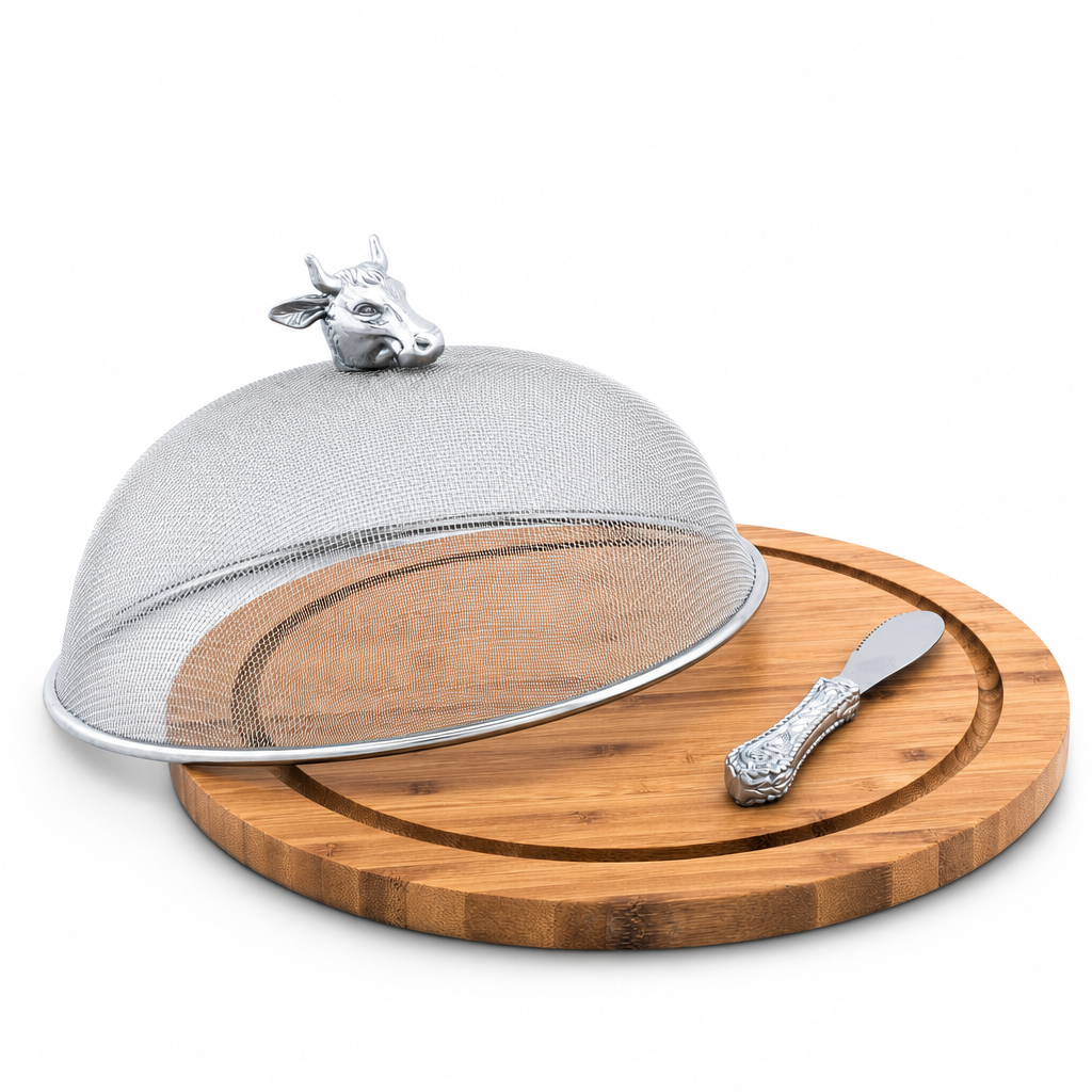 Cow Head 3 Piece Picnic Cheese Board / Spreader  