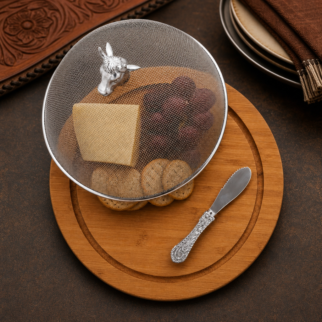Cow Head 3 Piece Picnic Cheese Board / Spreader  