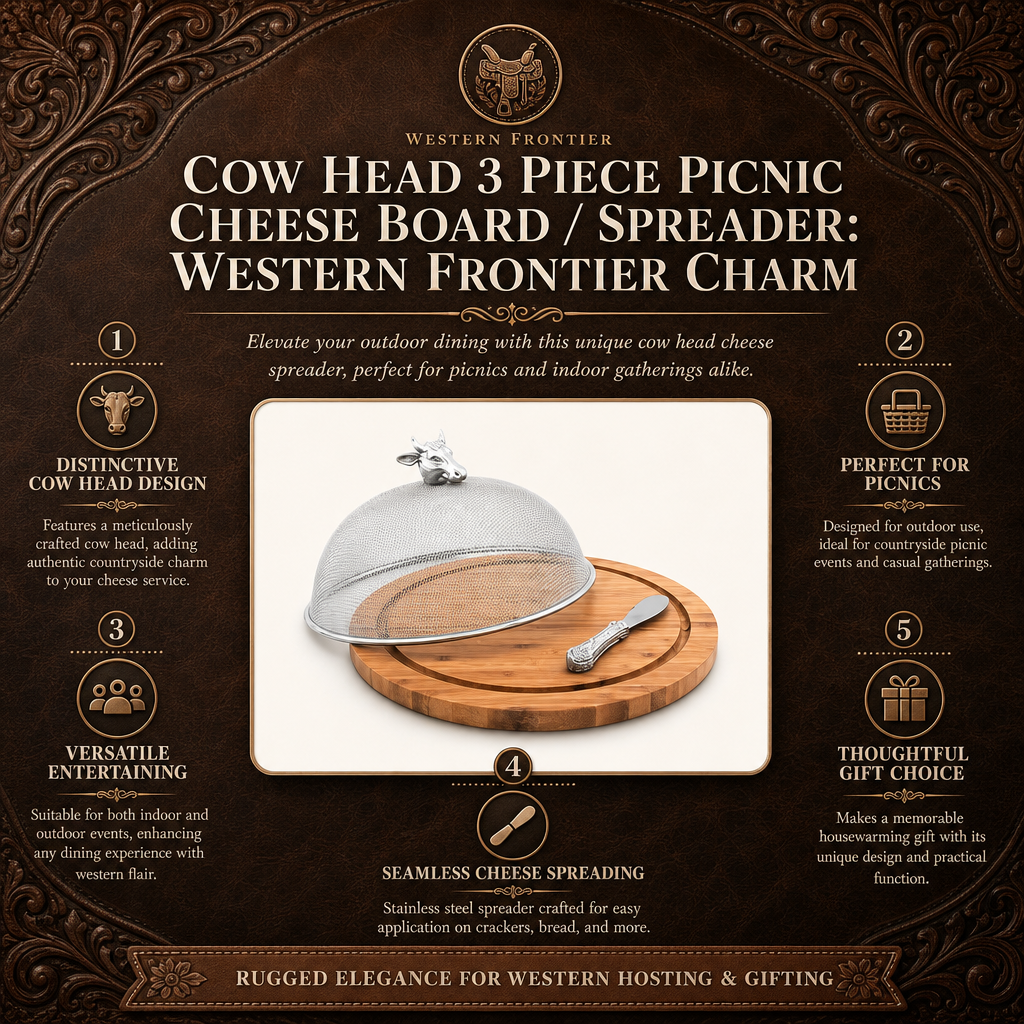 Cow Head 3 Piece Picnic Cheese Board / Spreader  
