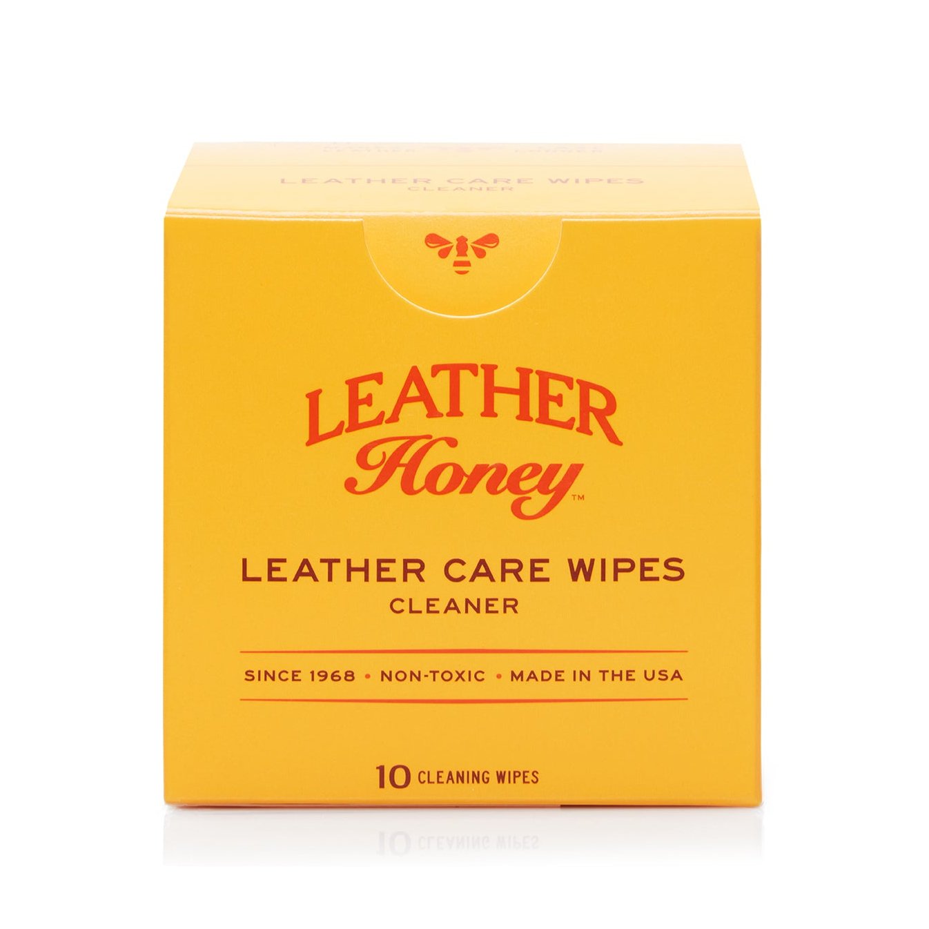 Leather Honey Leather Care Wipes in a 10-pack, showing soft, pre-moistened wipes designed for cleaning and conditioning leather surfaces.