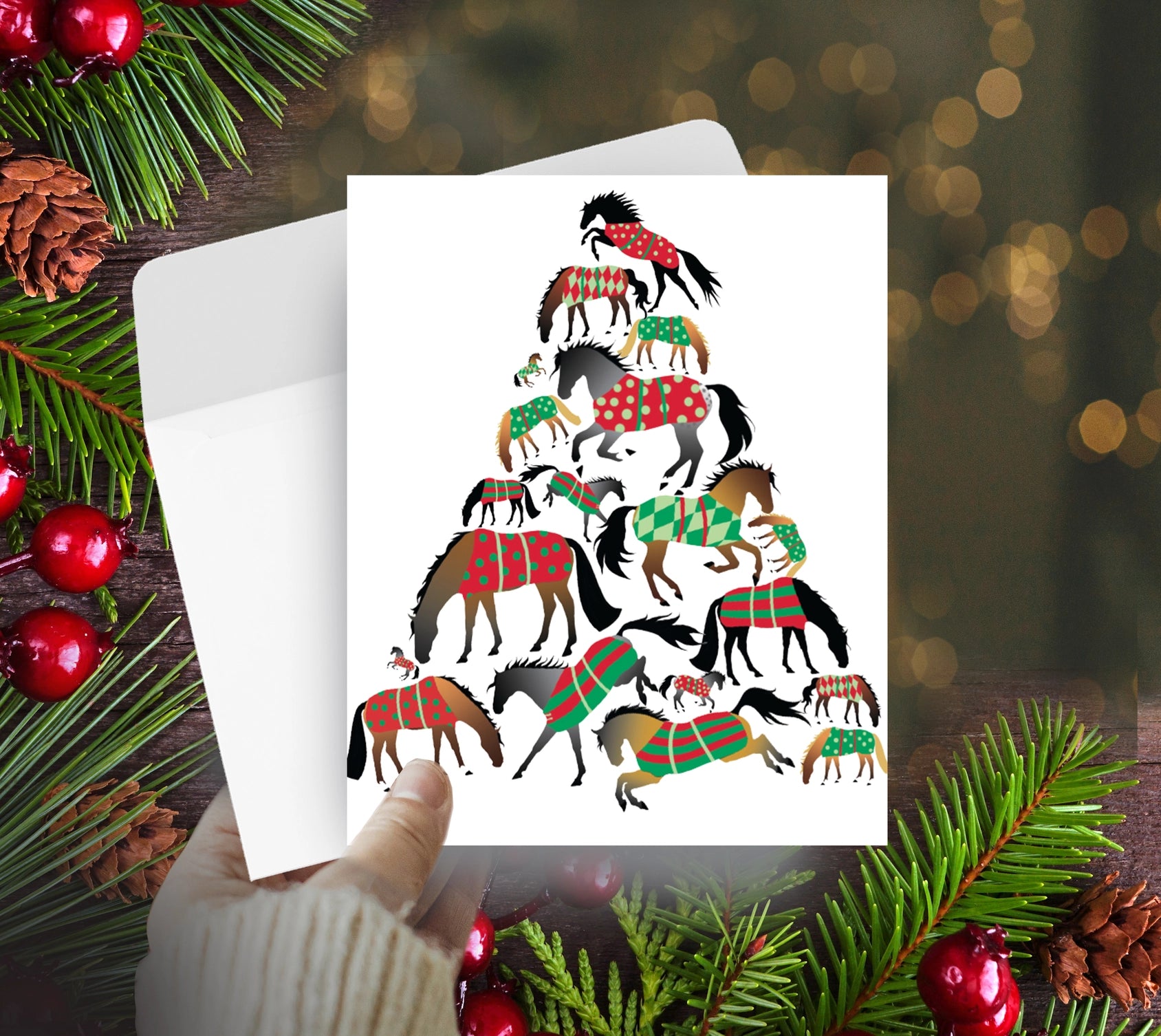 Christmas Card - Horse Christmas Tree