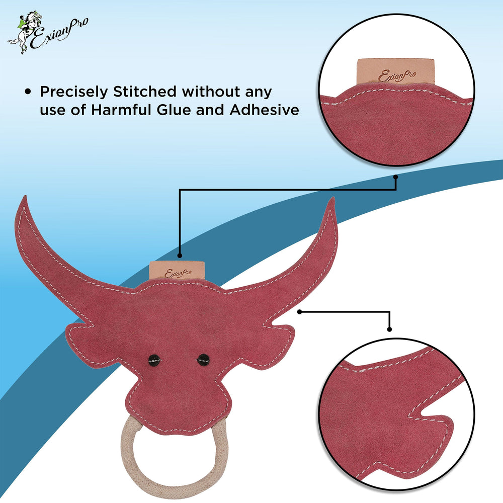 ExionPro Natural Leather Bull Dog Toy with Non Toxic Fiber Stuffing- Pink Color - Equine Exchange Tack Shop
