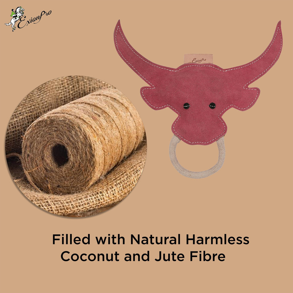 ExionPro Natural Leather Bull Dog Toy with Non Toxic Fiber Stuffing- Pink Color - Equine Exchange Tack Shop